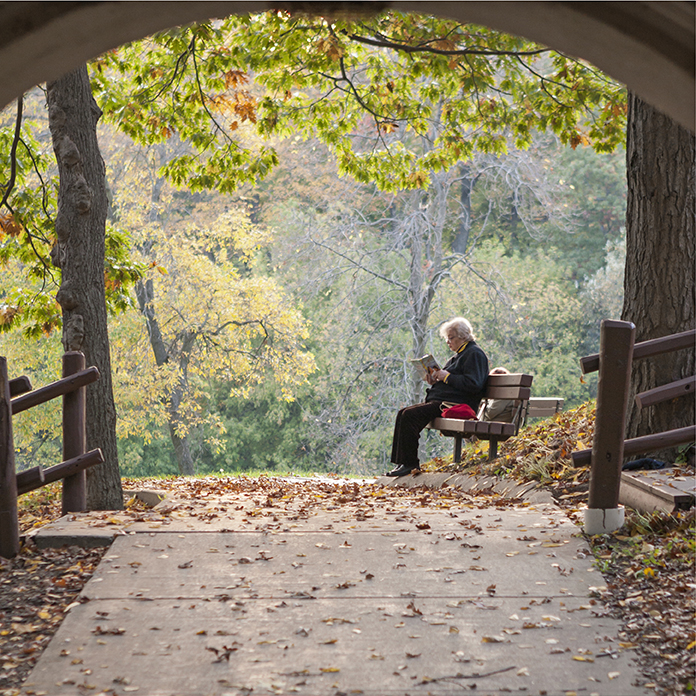 Someone Sitting on a Park Bench in the Fall
